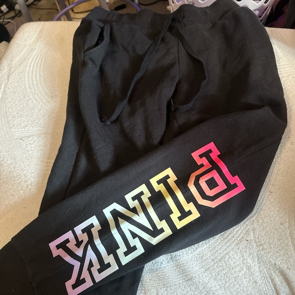 PINK Victoria's Secret Black Joggers with Gradient Logo